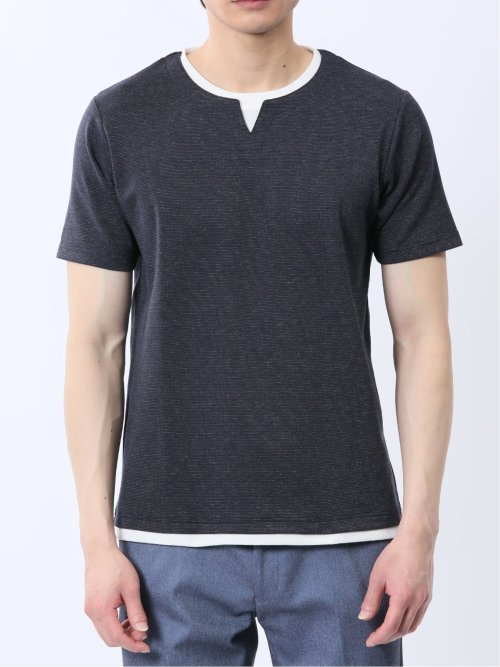メランジポンチ キーネック半袖Tシャツ