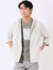 ワッフル ジャガード フルジップ 7分袖 パーカー