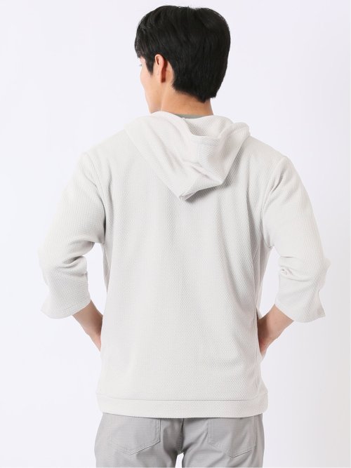 ワッフル ジャガード フルジップ 7分袖 パーカー