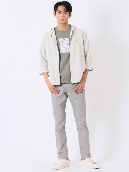 ワッフル ジャガード フルジップ 7分袖 パーカー