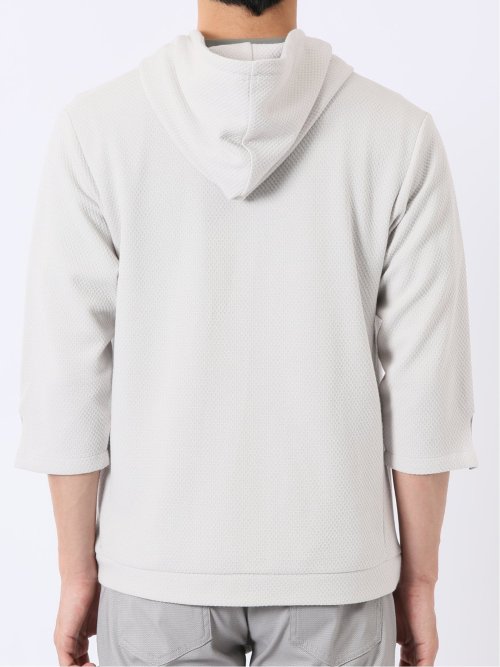 ワッフル ジャガード フルジップ 7分袖 パーカー