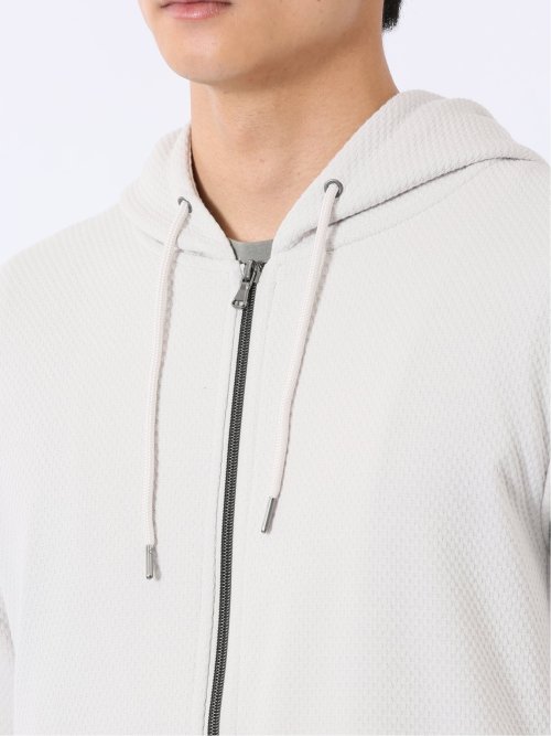 ワッフル ジャガード フルジップ 7分袖 パーカー