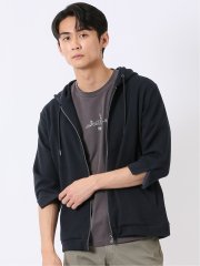ワッフル ジャガード フルジップ 7分袖 パーカー
