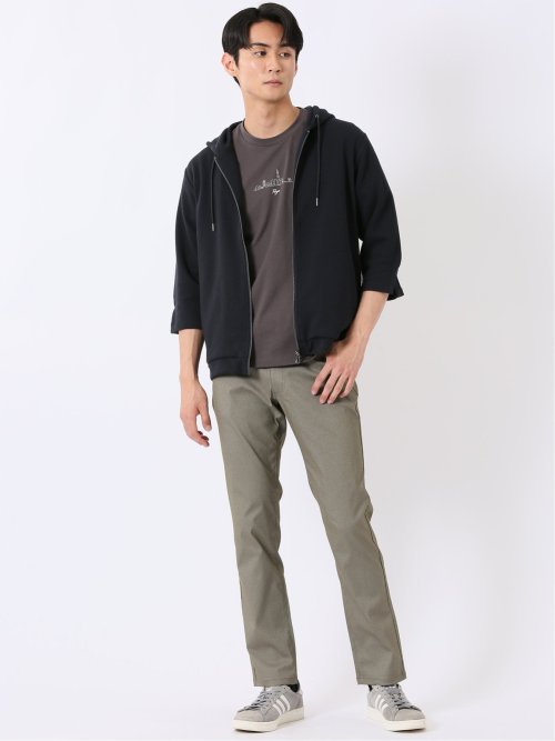 ワッフル ジャガード フルジップ 7分袖 パーカー