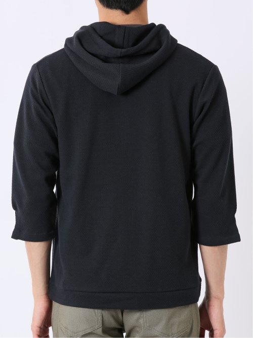 ワッフル ジャガード フルジップ 7分袖 パーカー