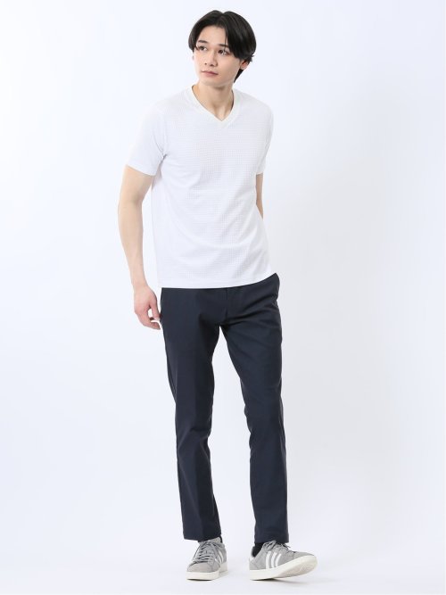 ふくれ千鳥ジャガード Vネック半袖Tシャツ