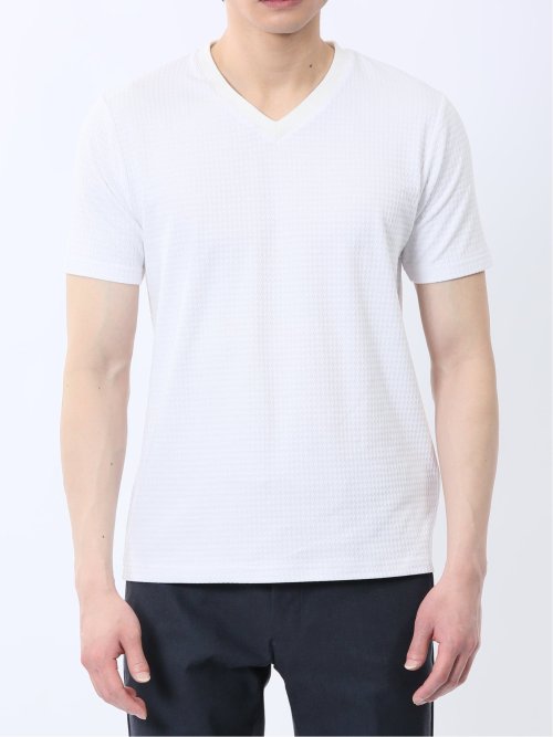 ふくれ千鳥ジャガード Vネック半袖Tシャツ
