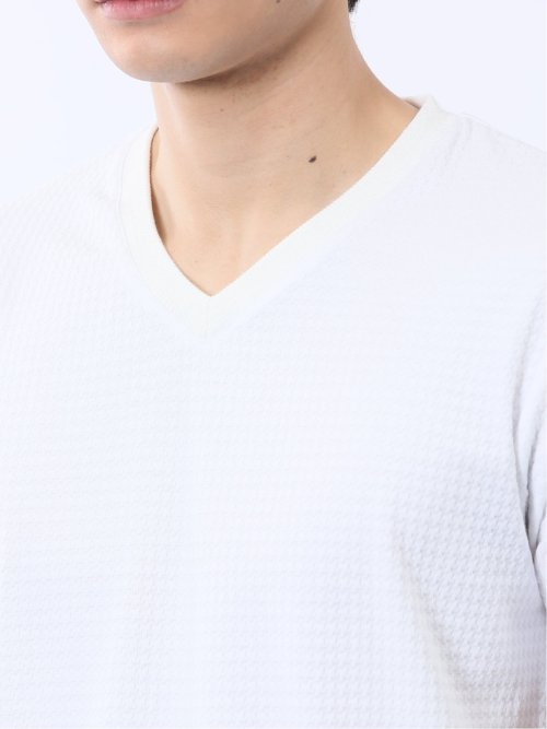 ふくれ千鳥ジャガード Vネック半袖Tシャツ
