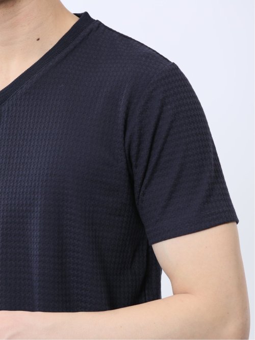 ふくれ千鳥ジャガード Vネック半袖Tシャツ