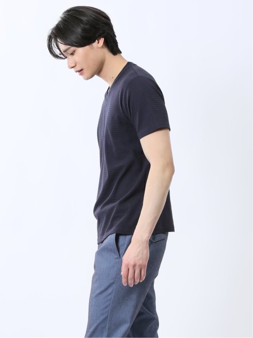 ふくれ千鳥ジャガード Vネック半袖Tシャツ