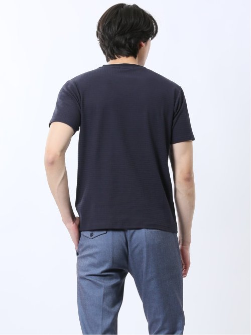 ふくれ千鳥ジャガード Vネック半袖Tシャツ