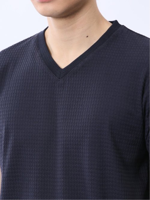 ふくれ千鳥ジャガード Vネック半袖Tシャツ