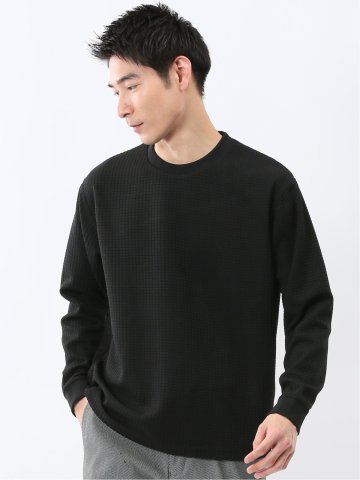ブロックジャガード クルーネック長袖Tシャツ