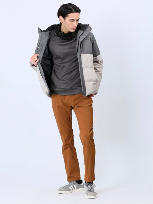 配色切替 裏シャギー クロスネック長袖プルオーバー