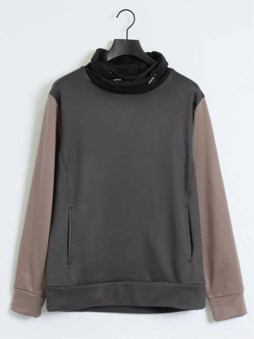 配色切替 裏シャギー クロスネック長袖プルオーバー