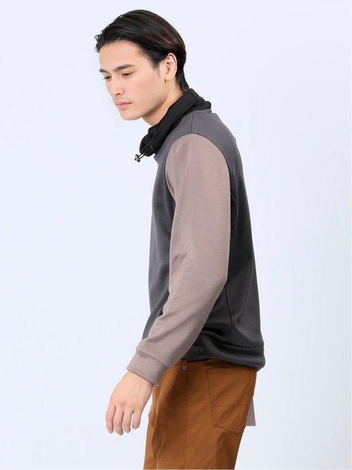 配色切替 裏シャギー クロスネック長袖プルオーバー