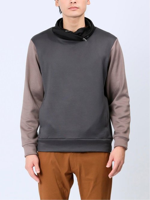 配色切替 裏シャギー クロスネック長袖プルオーバー