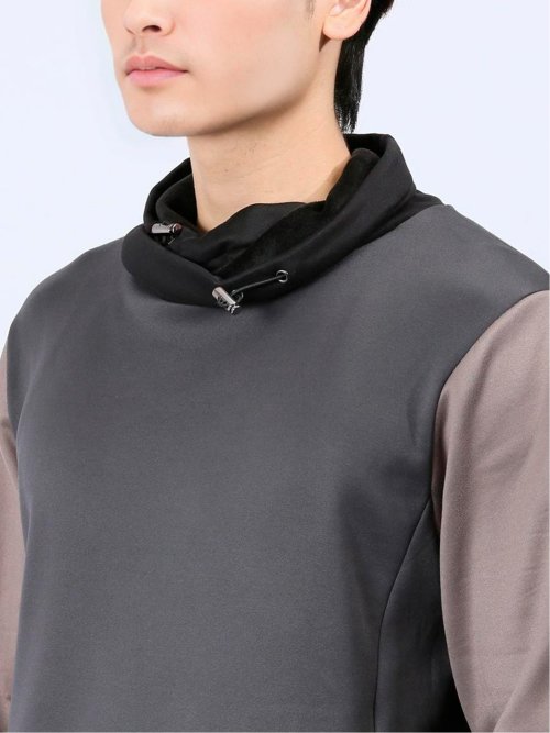 配色切替 裏シャギー クロスネック長袖プルオーバー