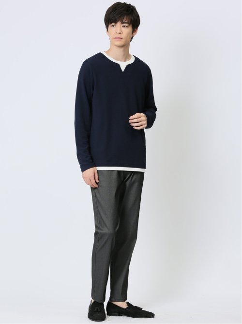 さまになる 鹿の子ポンチ キーネック長袖Tシャツ