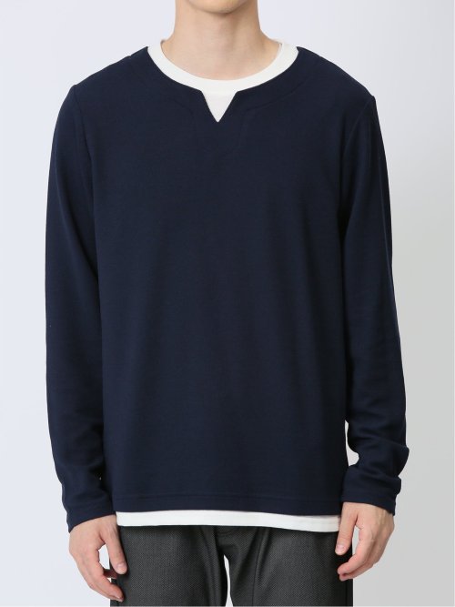 さまになる 鹿の子ポンチ キーネック長袖Tシャツ