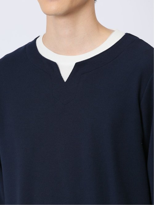 さまになる 鹿の子ポンチ キーネック長袖Tシャツ