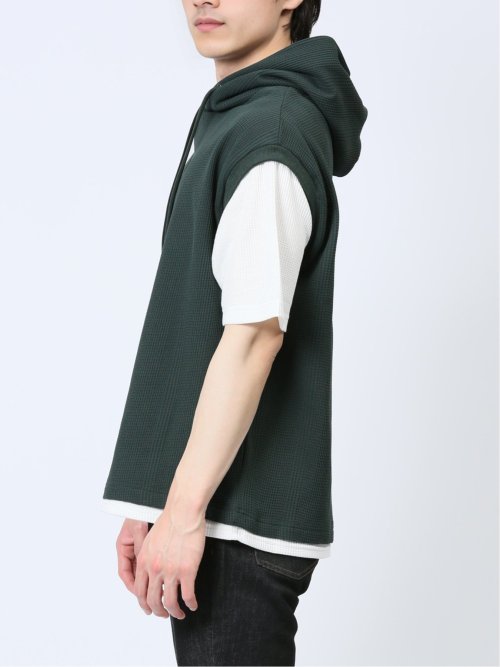 さまになる フェイクレイヤード 半袖プルパーカー