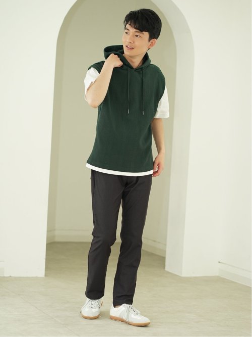 さまになる フェイクレイヤード 半袖プルパーカー