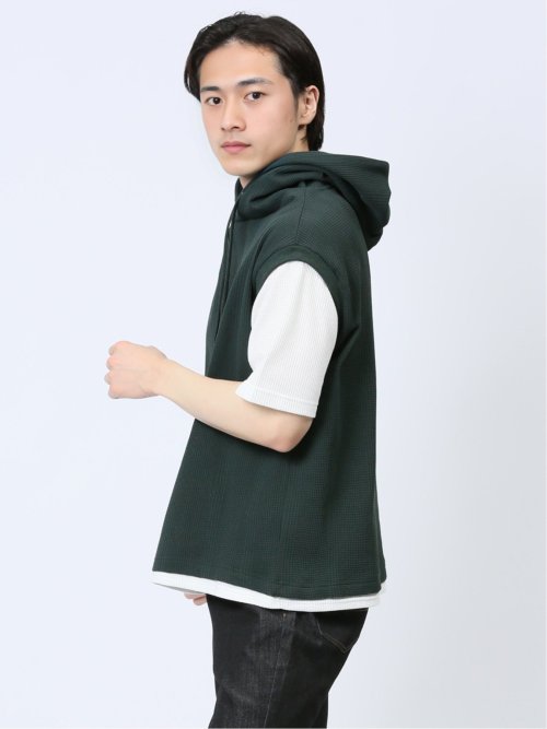 さまになる フェイクレイヤード 半袖プルパーカー