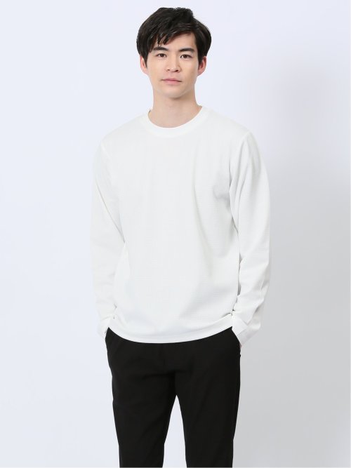 ふくれチェックジャガード クルーネック長袖Tシャツ