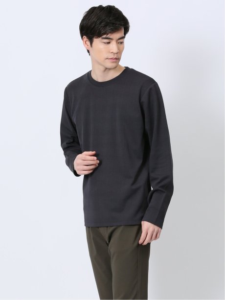 ふくれチェックジャガード クルーネック長袖Tシャツ