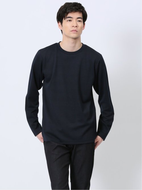 ふくれチェックジャガード クルーネック長袖Tシャツ