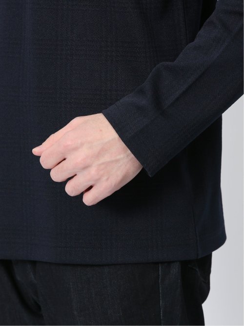 ふくれチェックジャガード クルーネック長袖Tシャツ