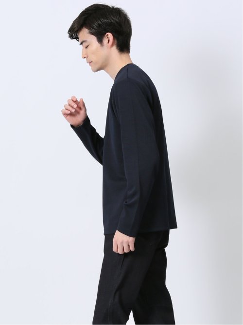 ふくれチェックジャガード クルーネック長袖Tシャツ