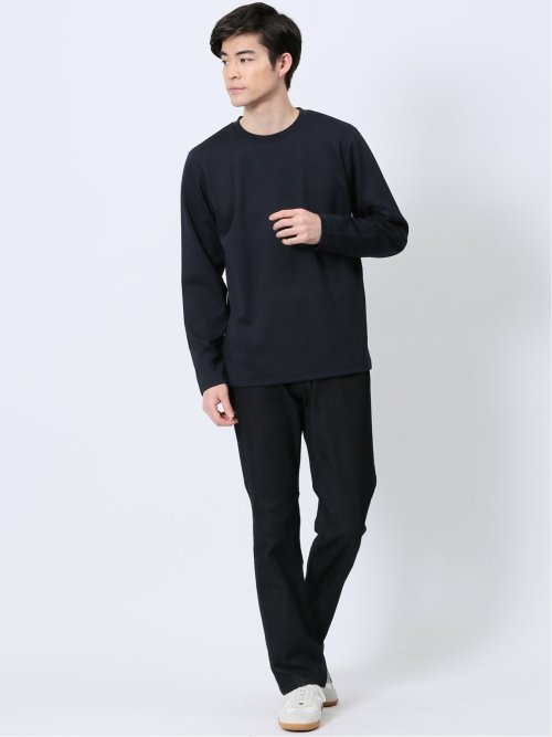 ふくれチェックジャガード クルーネック長袖Tシャツ