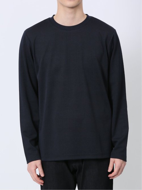 ふくれチェックジャガード クルーネック長袖Tシャツ