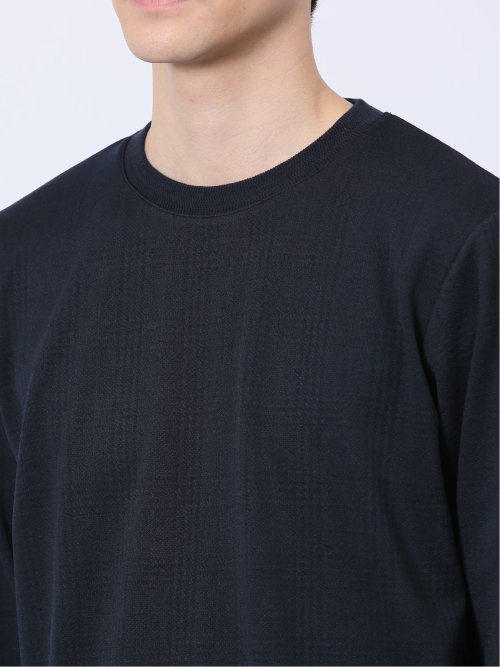 ふくれチェックジャガード クルーネック長袖Tシャツ