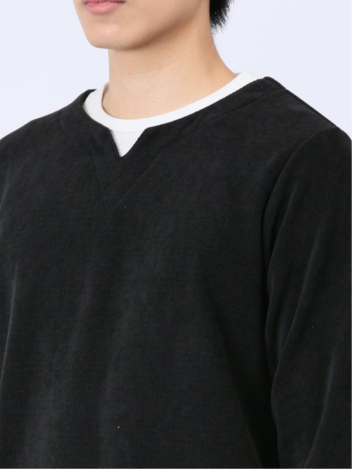 さまになる フェイクレイヤード キーネック長袖Tシャツ