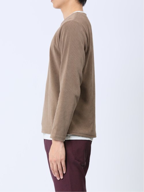 さまになる フェイクレイヤード キーネック長袖Tシャツ