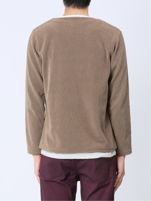 さまになる フェイクレイヤード キーネック長袖Tシャツ