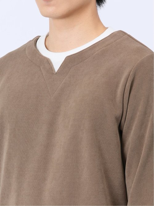 さまになる フェイクレイヤード キーネック長袖Tシャツ