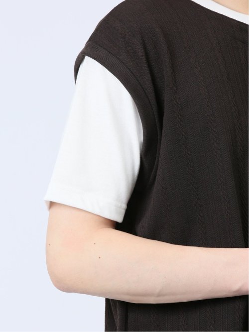 さまになる フェイクレイヤード キーネック半袖Tシャツ