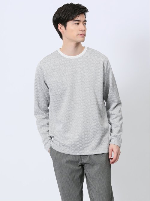 ジオメトリックジャガード クルーネック長袖Tシャツ