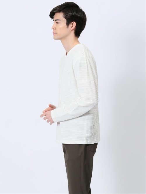 タックジャガード Vネック長袖Tシャツ