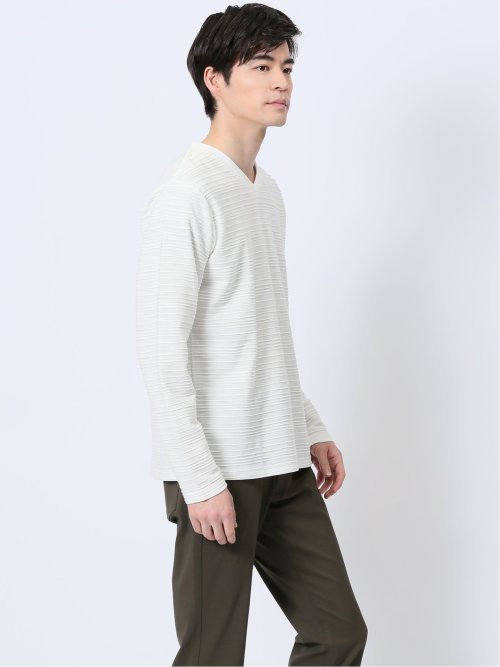 タックジャガード Vネック長袖Tシャツ