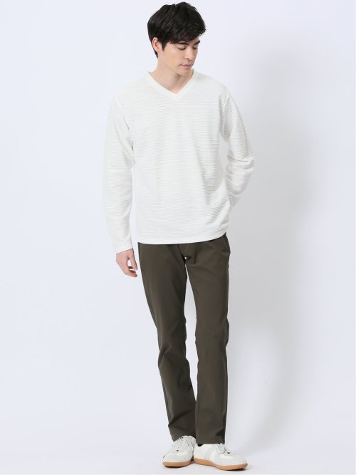 タックジャガード Vネック長袖Tシャツ