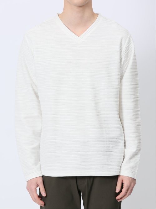 タックジャガード Vネック長袖Tシャツ