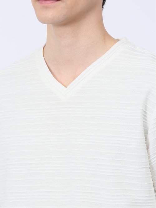 タックジャガード Vネック長袖Tシャツ
