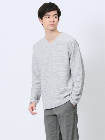 タックジャガード Vネック長袖Tシャツ
