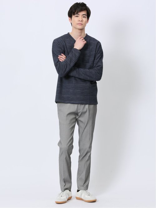 タックジャガード Vネック長袖Tシャツ