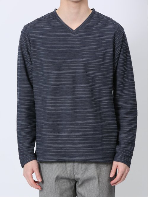 タックジャガード Vネック長袖Tシャツ